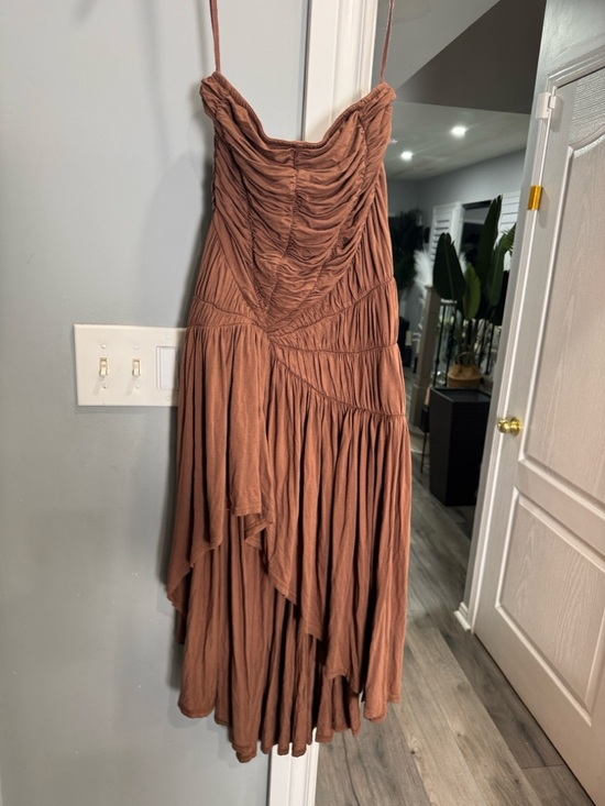 Anthropologie Dresses & Skirts - Womens Ruched Asymmetrical Rust Brown Dress